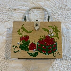 Vintage Wooden Purse with Strawberry Design